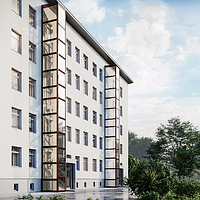 Domácí výtah EP Lift v exteriéru bytového domu